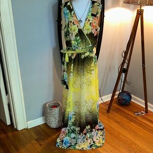 Alberto Makali Yellow and Black Floral Maxi Dress